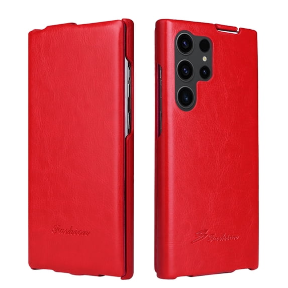Decase for Samsung Galaxy S24 Premium Flip PU Leather Case,Slim Retro Full Body Protection Rugged Shockproof Anti-Drop Protective Phone Case Compatiable with Galaxy S24,Red