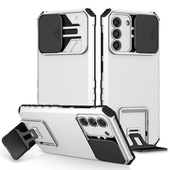 Decase for Samsung Galaxy S24 Rugged Case with Slid Camera Cover and Hidden Kickstand,Military Grade Drop Protection Shockproof Phone Shell Galaxy S24 Women Men Case,White