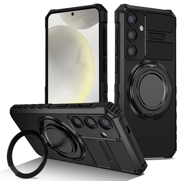 Decase for Samsung Galaxy S24 Shockproof Rugged Case with 360° Rotation Kickstand,Military Drop Protection,Anti-Scratch,Non-Fading,Anti-Fingerprints,PC+TPU Back Cover with Screen Protector,Black