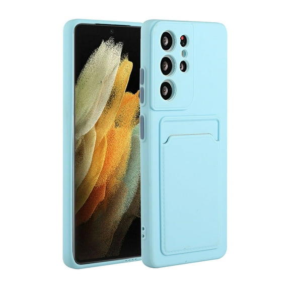 Decase for Samsung Galaxy S24 Silicone with Card Holder Back Cover Case,with Lens Protector,Slim Shockproof Soft TPU Card Slot Rubber Anti-Drop Case Cover,Lightblue