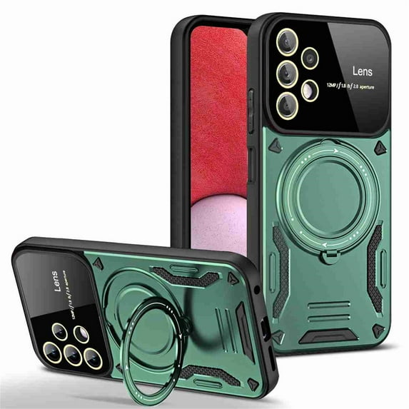 Decase for Samsung Galaxy S24 Ultra Compatible with MagSafe Case,Camera Lens Protector,with Magnetic 360°Rotation Kickstand Shockproof Slim Ultra Anti-Scratch Non-Slip Hard Cover Case,Darkgreen