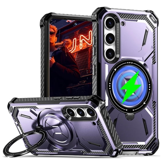 Decase for Samsung Galaxy S24 Ultra Compatible with MagSafe Case,Military Grade Drop Protection,Built-in Rotation Invisible Ring Holder Stand,Rugged Shockproof Hard PC Phone Case Cover,Purple
