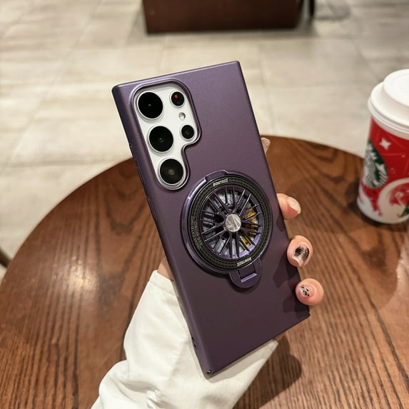 Decase for Samsung Galaxy S24 Ultra,Galaxy S24 Ultra Case with 360° Rotating Gyroscope Ring Kickstand Bracket,Slim Thin Matte Hard PC Anti-Scratch Lightweight Cover for Samsung S24 Ultra,Darkpurple