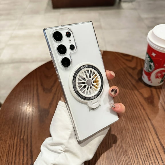 Decase for Samsung Galaxy S24 Ultra,Galaxy S24 Ultra Case with 360° Rotating Gyroscope Ring Kickstand Bracket,Slim Thin Matte Hard PC Anti-Scratch Lightweight Phone Cover for Samsung S24 Ultra,Clear