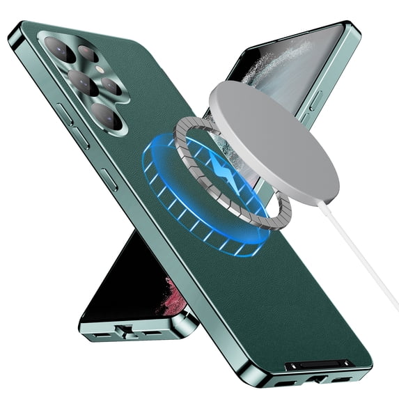 Decase for Samsung Galaxy S24 Ultra,Galaxy S24 Ultra Stylish Leather Case Wireless Charging Compatible,Ultra-thin Anti-Scratch Hard Back Case Camera Lens Cover for Samsung Galaxy S24 Ultra,Green