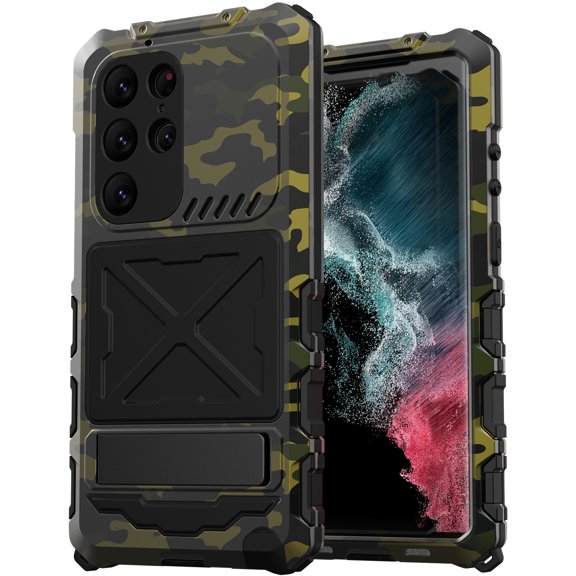 Decase for Samsung Galaxy S24 Ultra Metal Aluminium Case,Galaxy S24 Ultra Case Built in Gorilla Screen Protector [Military Grade] [Outdoor] Heavy Duty Armor Kickstand Case for Samsung S24 Ultra,Green