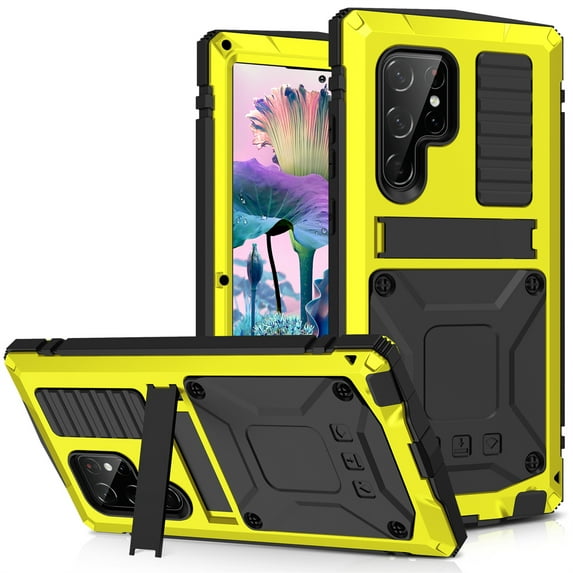 Decase for Samsung Galaxy S24 Ultra Military Grade Protection Case,with Invisible Foldable Kickstand,Built-in Screen Protector,Shockproof Heavy Duty Case Cover,Support Wireless Charging,Yellow