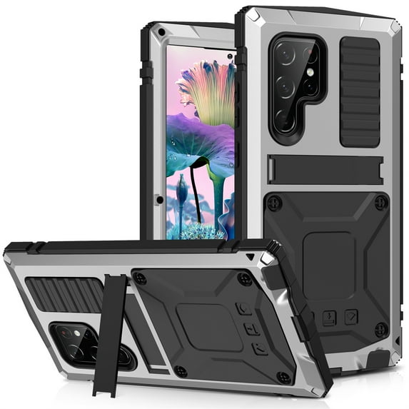 Decase for Samsung Galaxy S24 Ultra Military Grade Protection Case,with Invisible Foldable Kickstand,Built-in Screen Protector,Shockproof Heavy Duty Case Cover,Support Wireless Charging,Silver