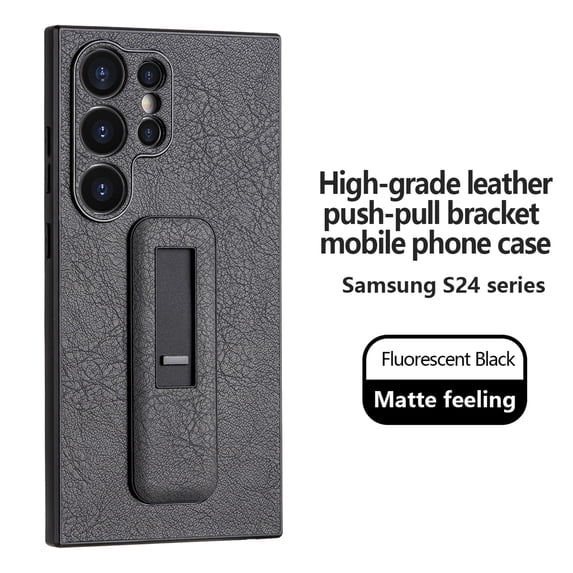 Decase for Samsung Galaxy S24 Ultra with Push-pull Kickstand Phone Case,Camera Lens Protector,Slim PU Leather Shockproof Skin-Friendly Stain-Resistant Drop Proof Protective Case,Black