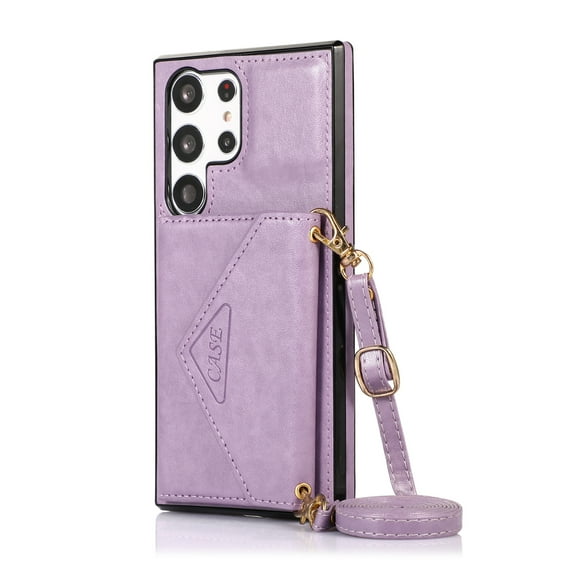 Decase Samsung Galaxy S24 Ultra Wallet Case with Crossbody Lanyard Strap,Elegant Style Magnetic Buckle Leather Back Flip Card Holder Ultra Thin Phone Cover for Samsung Galaxy S24 Ultra,Purple