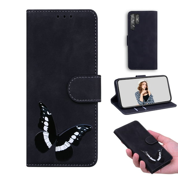 Decase for Samsung Galaxy S24 Wallet Case for Women with Card Holder,Flip PU Leather Kickstand,Magnetic Closure with Butterfly Pattern Shockproof Anti-Fall Protective Phone Case,Black