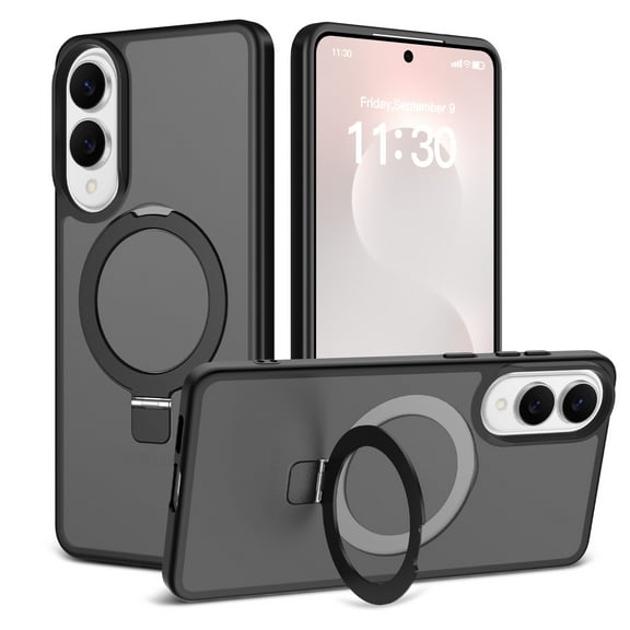 Decase for Samsung Galaxy S25 Edge Case,Magnetic Invisible Stand,Compatible with Mag-Safe,Military Grade Drop Protection,Shockproof Slim Translucent Matte Anti-Slip Cover for Women Men,Black