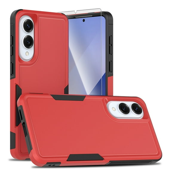 Decase for Samsung Galaxy S25 Edge Case, Shockproof Heavy Duty Hybrid Protection Hard PC Shell Flexible TPU Bumper, Military Grade Drop Proof Durable Protective Case with Screen Protector,Red