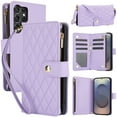 thumbnail image 1 of Decase for Samsung Galaxy S25 Edge Wallet Phone Case with Crossbody Lanyard Strap&Wrist Strip,Shockproof Stylish Zipper Pockets Case with Card Slots+Cash Slots,PU Leather Folio Book Design,Purple, 1 of 11