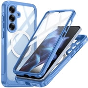 Decase for Samsung Galaxy S25 FE Magnetic Case,Full-Body Protective Phone Cover with Built-in Glass Screen Protector,Compatible with Mag-Safe,Shock-absorbent TPU Bumper Water-Resistant Cover,Blue