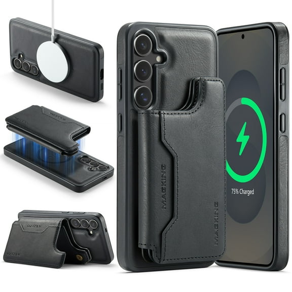 Decase for Samsung Galaxy S25+ Magnetic Case, Detachable Leather Wallet Case with Card Holder Slots,RFID Blocking Hybrid Back Cover,Wireless Charging Support,Shockproof Protective Cover,Black