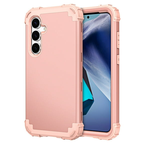 Decase for Samsung Galaxy S25 Phone Case,Shockproof Three Layer Heavy Duty Soft Silicone Rubber Bumper+Hard Plastic Hybrid Protective Case for Samsung Galaxy S25,Rosegold