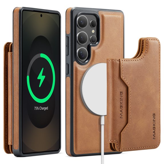 Decase for Samsung Galaxy S25 Ultra Magnetic Case, Detachable Leather Wallet Case with Card Holder Slots,RFID Blocking Hybrid Back Cover,Wireless Charging Support,Shockproof Protective Cover,Brown