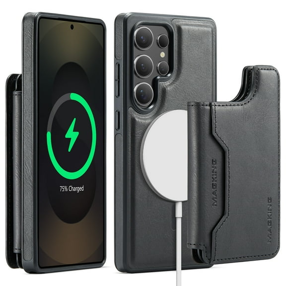 Decase for Samsung Galaxy S25 Ultra Magnetic Case, Detachable Leather Wallet Case with Card Holder Slots,RFID Blocking Hybrid Back Cover,Wireless Charging Support,Shockproof Protective Cover,Black