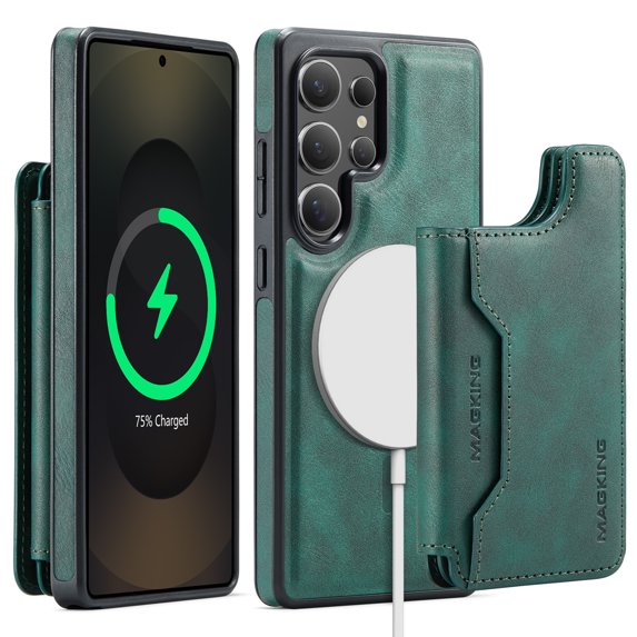 Decase for Samsung Galaxy S25 Ultra Magnetic Case, Detachable Leather Wallet Case with Card Holder Slots,RFID Blocking Hybrid Back Cover,Wireless Charging Support,Shockproof Protective Cover,Green