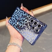 Decase for Samsung Galaxy S25 Ultra Magnetic Case,Shockproof TPU Electroplated Bumper Clear Back Cover Built-in Lens Film,Leopard Glitter Slim Cover,Support Wireless Charging,Blue