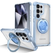 Decase for Samsung Galaxy S26 Ultra Rugged Ring Holder Case,Compatible with Mag Safe,with 360 Rotatable Magnetic Ring Stand,Heavy Duty Shockproof Clear Case,Blue