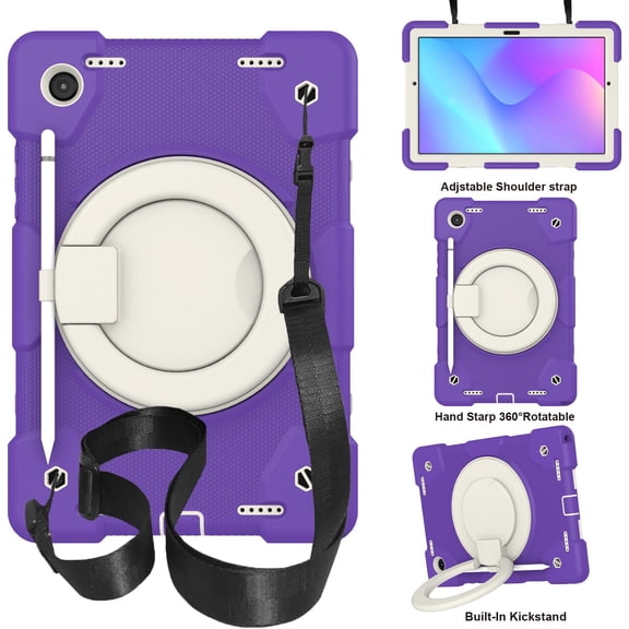 Decase for Samsung Galaxy Tab A8 10.5 inch 2022 SM-X200/SM-X205/SM-X207 Rugged Tablet Case,Kids Friendly Shockproof EVA Foam Handle Ring Stand Drop Protection Tablet Cover With Shoulder Strap,Purple