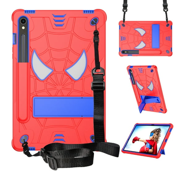 Decase for Samsung Galaxy Tab S9 11" / S9 FE 10.9 Inch,Heavy Duty Shockproof Kid Friendly New Case with Stand & Crossbody Strap,for Samsung Galaxy Tab S9 / S9 FE 2023,Red+Blue