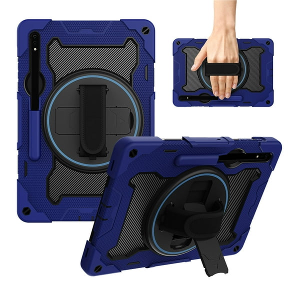 Decase for Samsung Galaxy Tab S9/Tab S8/Tab S7 Military Grade Protection Case,with Hand Strap,Rotation Ring Stand,Rugged Shockproof Heavy Duty Drop Proof Protective Cover,Deep Blue