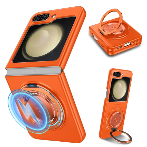 Decase for Samsung Galaxy Z Flip 3 Phone Case with 360 Rotation Ring Kickstand,Rugged Hard PC Case Support Wireless Charging Ultra Slim Anti-Scratch Cover Case for Samsung Galaxy Z Flip 3 5G,Orange