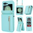 thumbnail image 1 of Decase for Samsung Galaxy Z Flip 4 Luxury Zipper Wallet Phone Case, Multi-Function Kickstand Card Holder Adjustable Fashion Flip Cover Case with Crossbody Strap for Samsung Z Flip 4 5G,Mint, 1 of 8