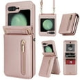 thumbnail image 1 of Decase for Samsung Galaxy Z Flip 4 Luxury Zipper Wallet Phone Case, Multi-Function Kickstand Card Holder Adjustable Fashion Flip Cover Case with Crossbody Strap for Samsung Z Flip 4 5G,Rosegold, 1 of 8