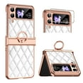 thumbnail image 1 of Decase for Samsung Galaxy Z Flip 4 New Slim Case with Diamond Ring Kickstand,Elegant Style PU Leather Plating Bumper Shockproof Phone Cover with Hinge Protection for Samsung Galaxy Z Flip4 5G,White, 1 of 7