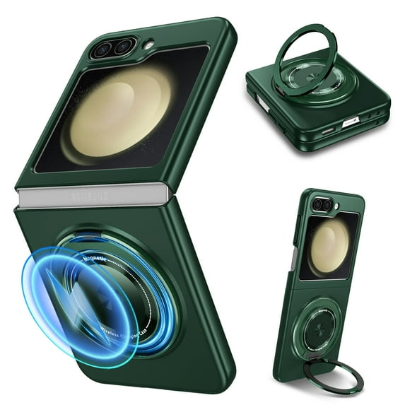 Decase for Samsung Galaxy Z Flip 4 Phone Case with 460 Rotation Ring Kickstand,Rugged Hard PC Case Support Wireless Charging Ultra Slim Anti-Scratch Cover Case for Samsung Galaxy Z Flip 4 5G,Darkgreen