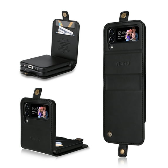 Decase for Samsung Galaxy Z Flip 4 Wallet with Card Holder Case, Premium Leather Galaxy Z Flip 4 Card Case for Women Men Protective Retro Slim Phone Case for Samsung Galaxy Z Flip 4 5G 2022,Black