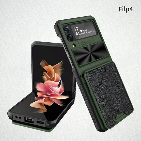Decase for Samsung Galaxy Z Flip 4 Wallet Magnetic Case with Card Holder & Camera Slide Lens Protection, Rugged Anti-Drop Hybrid Phone Case Cover Compatible with Samsung Galaxy Z Flip 4, Green
