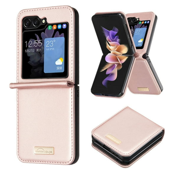 Decase for Samsung Galaxy Z Flip 5 2023 New Slim Case, Luxury Elegant Premium PU Leather Shockproof Cover, Full Coverage Anti-Fingerprints Hinge Protector Case for Samsung Galaxy Z Flip 5 5G,Gold