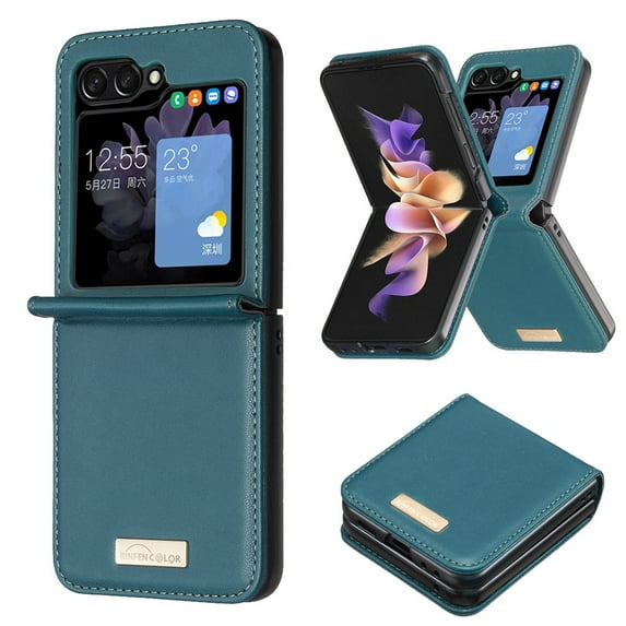 Decase for Samsung Galaxy Z Flip 5 2023 New Slim Case, Luxury Elegant Premium PU Leather Shockproof Cover, Full Coverage Anti-Fingerprints Hinge Protector Case for Samsung Galaxy Z Flip 5 5G,Green