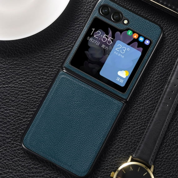 Decase Samsung Galaxy Z Flip 5 2023 New Slim Case, Slim Thin PU Leather Shockproof Anti-fingerprint Drop-proof Protective Phone Case Cover For Samsung Galaxy Z Flip 5 5G - Cyan