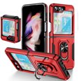 thumbnail image 1 of Decase for Samsung Galaxy Z Flip 5 Case with Back Small Screen Protector + Hinge Protection + Finger Ring Metal Stand, Heavy Duty Shockproof Rugged Cover for Samsung Galaxy Z Flip5,Red Black, 1 of 8