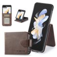 thumbnail image 1 of Decase for Samsung Galaxy Z Flip 5 Case with Card Slots Kickstand Function Magnetic Clasp Shockproof Full Body Protective Rugged  Leather Wallet Phone Cover for Galaxy Z Flip 5 2023,Brown, 1 of 8