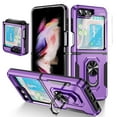 thumbnail image 1 of Decase for Samsung Galaxy Z Flip 5 Case with Small Screen Protector & Hinge Protection & Finger Ring Metal Stand, Heavy Duty Shockproof Rugged Cover for Galaxy Z Flip5 5G,Purple, 1 of 8