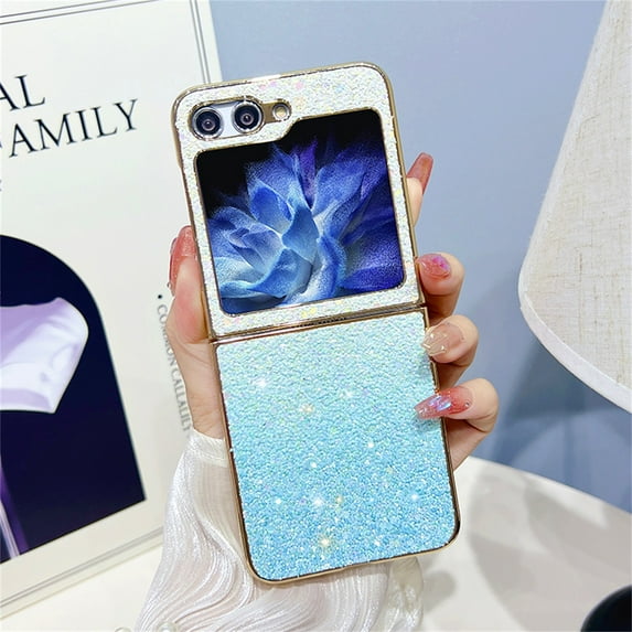 Decase for Samsung Galaxy Z Flip 5 Folding Case, Fashion Gradient Glitter Shockproof Rugged PC Slim Lightweight Luxury Heavy Duty Full Body Protective Cover for Samsung Galaxy Z Flip 5, Blue