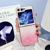 Decase for Samsung Galaxy Z Flip 5 Folding Case, Fashion Gradient Glitter Shockproof Rugged PC Slim Lightweight Luxury Heavy Duty Full Body Protective Cover for Samsung Galaxy Z Flip 5 Pink