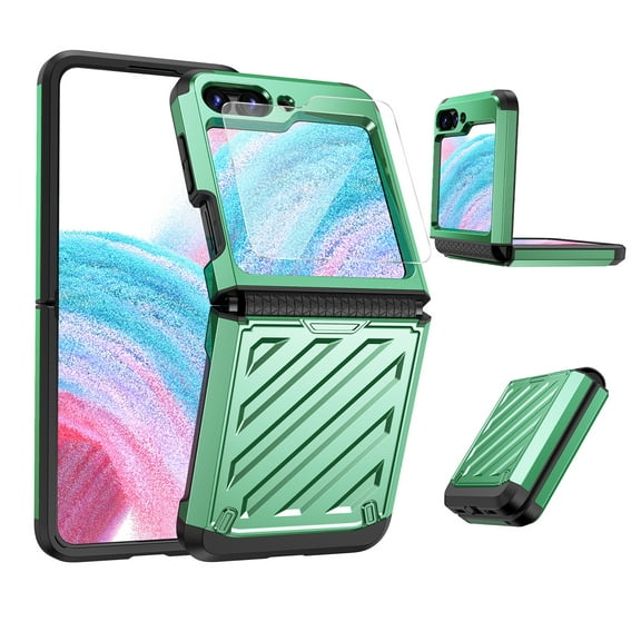 Decase Samsung Galaxy Z Flip 5 Heavy Duty Case, Rugged Hybrid Shockproof Bumper Anti-Scratch Hinge Protection Cover with Small Screen Protector for Samsung Z Flip 5 2023,Green
