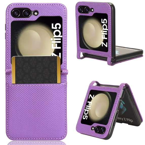 Decase for Samsung Galaxy Z Flip 5 Phone Case, Premium PU Leather Card Slot Slim Fit Rugged Case Fashion Non-Slip Shockproof Full Protection Durable Case Cover for Samsung Z Flip5 2023, Purple