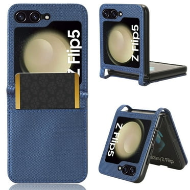Decase for Samsung Galaxy Z Flip 5 Phone Case, Premium PU Leather Card Slot Slim Fit Rugged Case Fashion Non-Slip Shockproof Full Protection Durable Case Cover for Samsung Z Flip5 2023, Blue