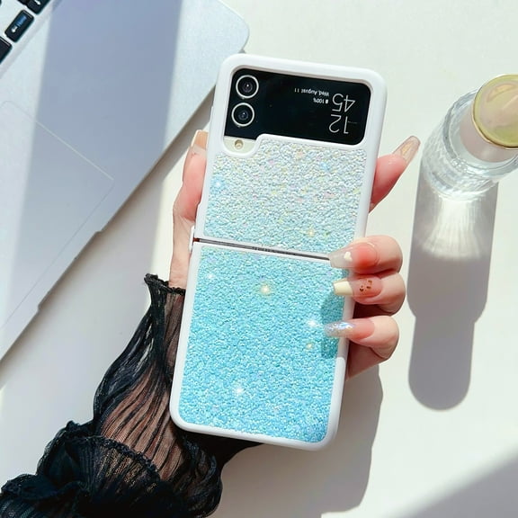 Decase for Samsung Galaxy Z Flip 5Gradient Bling Glitter Case,Sparkle Luxury Slim Thin Shockproof Anti-Scratch Lightweight Protective Phone Case Cover,Blue
