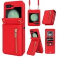 thumbnail image 1 of Decase for Samsung Galaxy Z Flip 6 Luxury Zipper Wallet Phone Case, Multi-Function Kickstand Card Holder Adjustable Fashion Flip Cover Case with Crossbody Strap for Samsung Z Flip 6 5G 2024,Red, 1 of 8