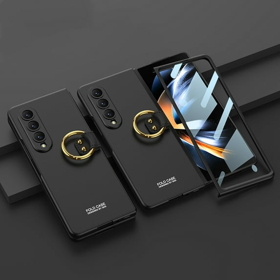 Decase for Samsung Galaxy Z Fold 4 Rugged Case with Ring Holder Built in Screen Protector Hard PC Shockproof Full Body Hinge Protection Case For Samsung Galaxy Z fold 4,Black